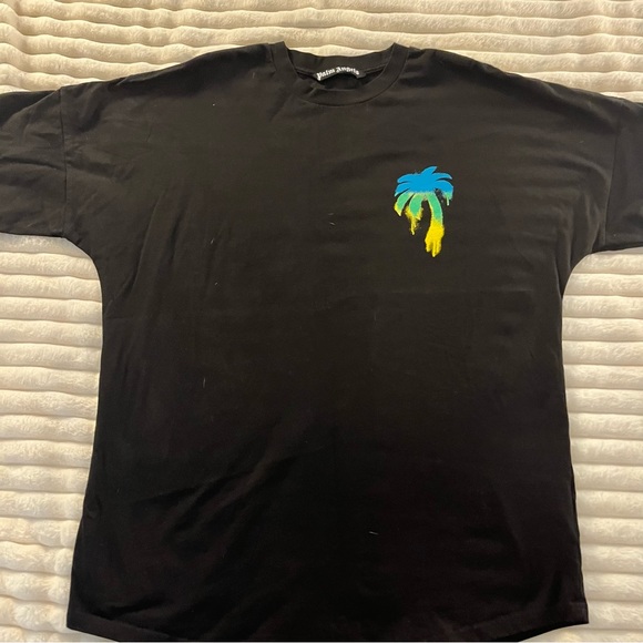 Palm Angels Black Tee with Blue and Yellow Palm Graphic double printed  size XL - Picture 1 of 7